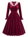 [Prevendita] Abito Midi Bordeaux Anni '50 in Velluto e Pizzo con Colletto e Polsini con Volant 2