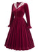[Prevendita] Abito Midi Bordeaux Anni '50 in Velluto e Pizzo con Colletto e Polsini con Volant 3