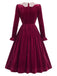 [Prevendita] Abito Midi Bordeaux Anni '50 in Velluto e Pizzo con Colletto e Polsini con Volant 4