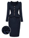 [Prevendita] Abito Blu Scuro Anni '50 a Matita con Collo Volant Peplo e Blazer 2