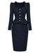 [Prevendita] Abito Blu Scuro Anni '50 a Matita con Collo Volant Peplo e Blazer 3