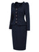 [Prevendita] Abito Blu Scuro Anni '50 a Matita con Collo Volant Peplo e Blazer 4