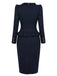 [Prevendita] Abito Blu Scuro Anni '50 a Matita con Collo Volant Peplo e Blazer 5