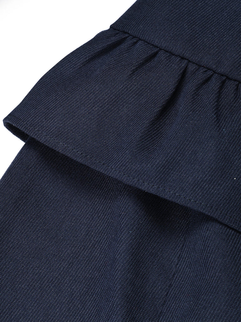 [Prevendita] Abito Blu Scuro Anni '50 a Matita con Collo Volant Peplo e Blazer 8