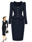 [Prevendita] Abito a Tubino Blu Scuro Anni '50 con Blazer Peplum e Scollo a Balze