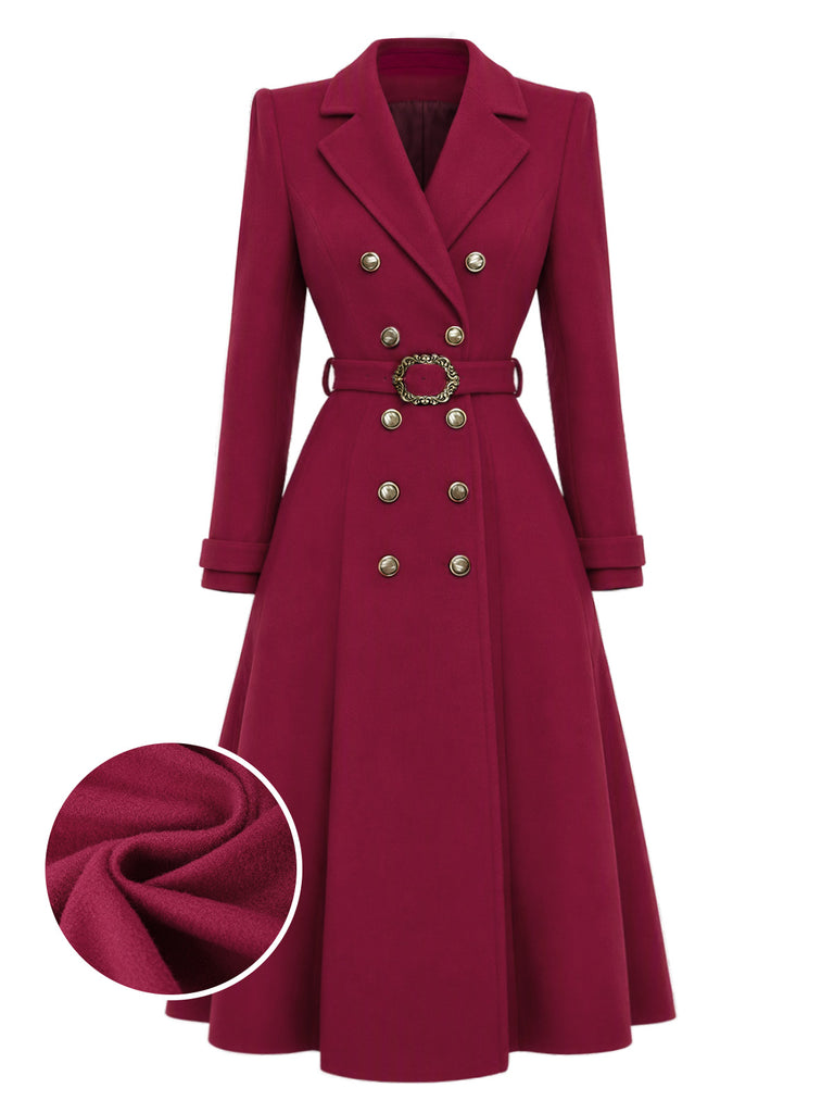 Cappotto Bordeaux Anni '30 Doppiopetto con Cintura
