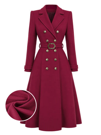 Cappotto Bordeaux Anni '30 Doppiopetto con Cintura
