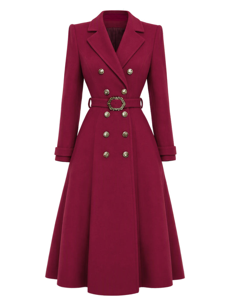 Cappotto Bordeaux Anni '30 Doppiopetto con Cintura