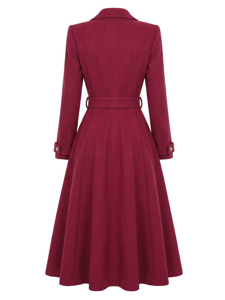 Cappotto Bordeaux Anni '30 Doppiopetto con Cintura