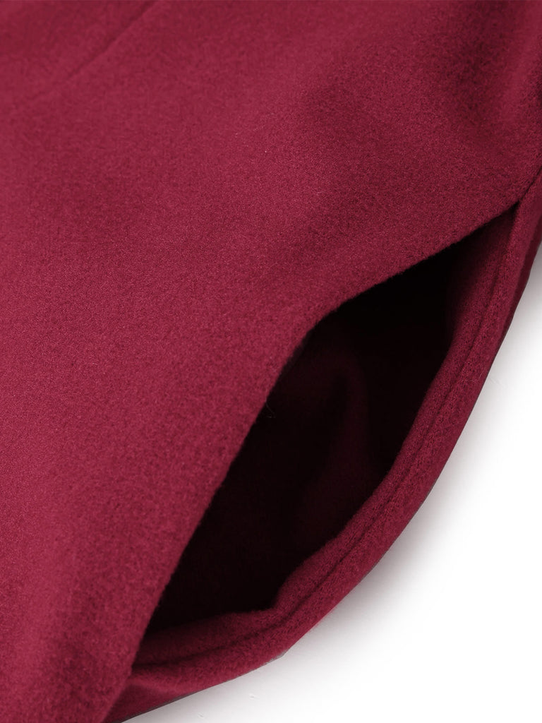 Cappotto Bordeaux Anni '30 Doppiopetto con Cintura