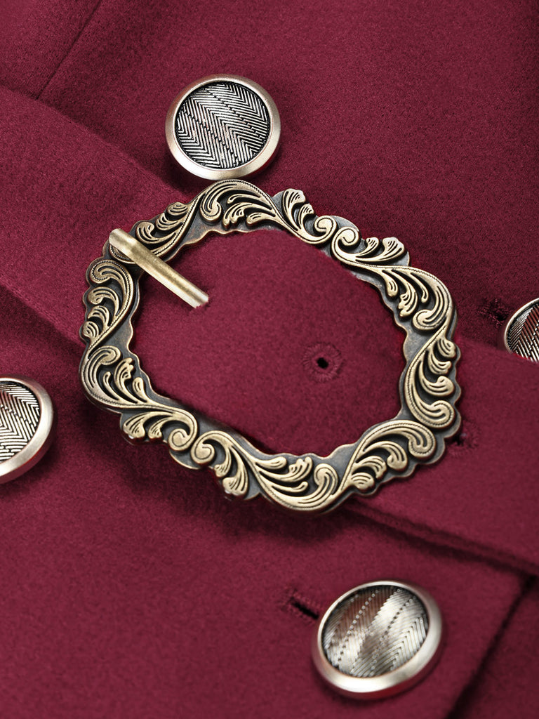 Cappotto Bordeaux Anni '30 Doppiopetto con Cintura