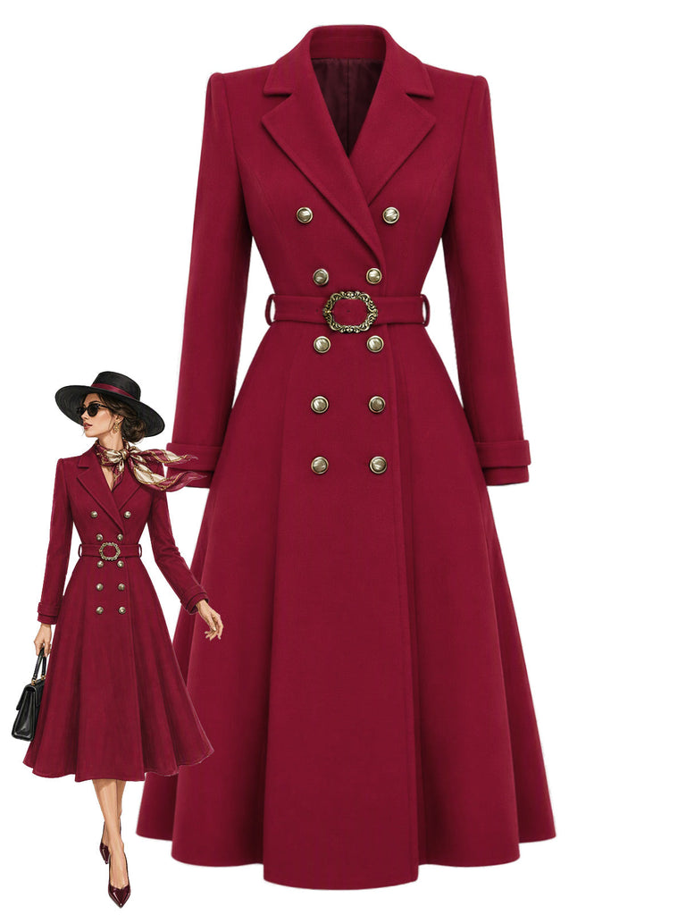 [Prevendita] Cappotto Bordeaux Anni '30 Doppiopetto con Cintura