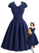 [Prevendita] Abito Deep Blu Anni '50 Tinta Unita Spalle Scoperte in Pizzo Patchwork