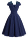 [Prevendita] Abito Deep Blu Anni '50 Tinta Unita Spalle Scoperte in Pizzo Patchwork 4