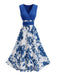 Abito a Ruota Deep Blu Anni '50 Floreale Stampa Deep Scollo a V 2