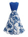 Abito a Ruota Deep Blu Anni '50 Floreale Stampa Deep Scollo a V 3