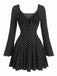 Miniabito Nero Anni '60 a Pois in Pizzo a Costine con Scollo a V e Maniche a Campana 2
