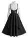 3PCS Costume Nero Anni '50 Vittoriano Gotico Rinascimentale Cosplay con Corsetto Volant