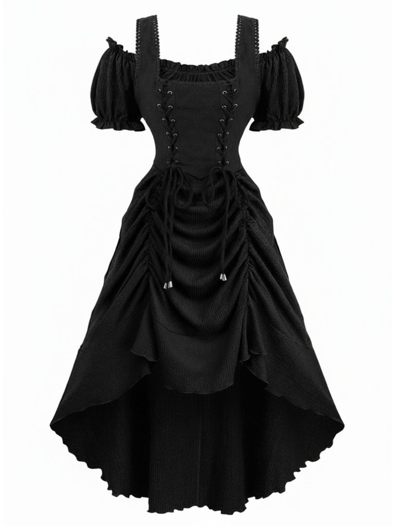 Abito Lungo Nero Anni '80 Vittoriano Corsetto in Pizzo Up Gotico 2
