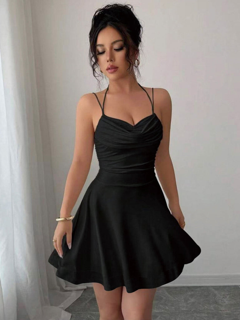 Abito mini anni '60 con scollo drappeggiato e arricciature e spalline doppie 9