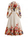 Abito maxi anni '70 beige con stampa floreale e collo alto e maniche a lanterna 3