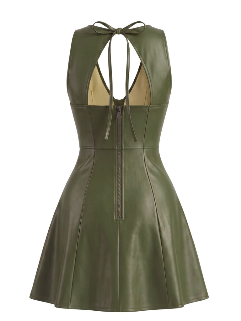 Abito Nero Anni '60 in Pelle PU con Scollo a V Schiena Aperta e Linea A 6