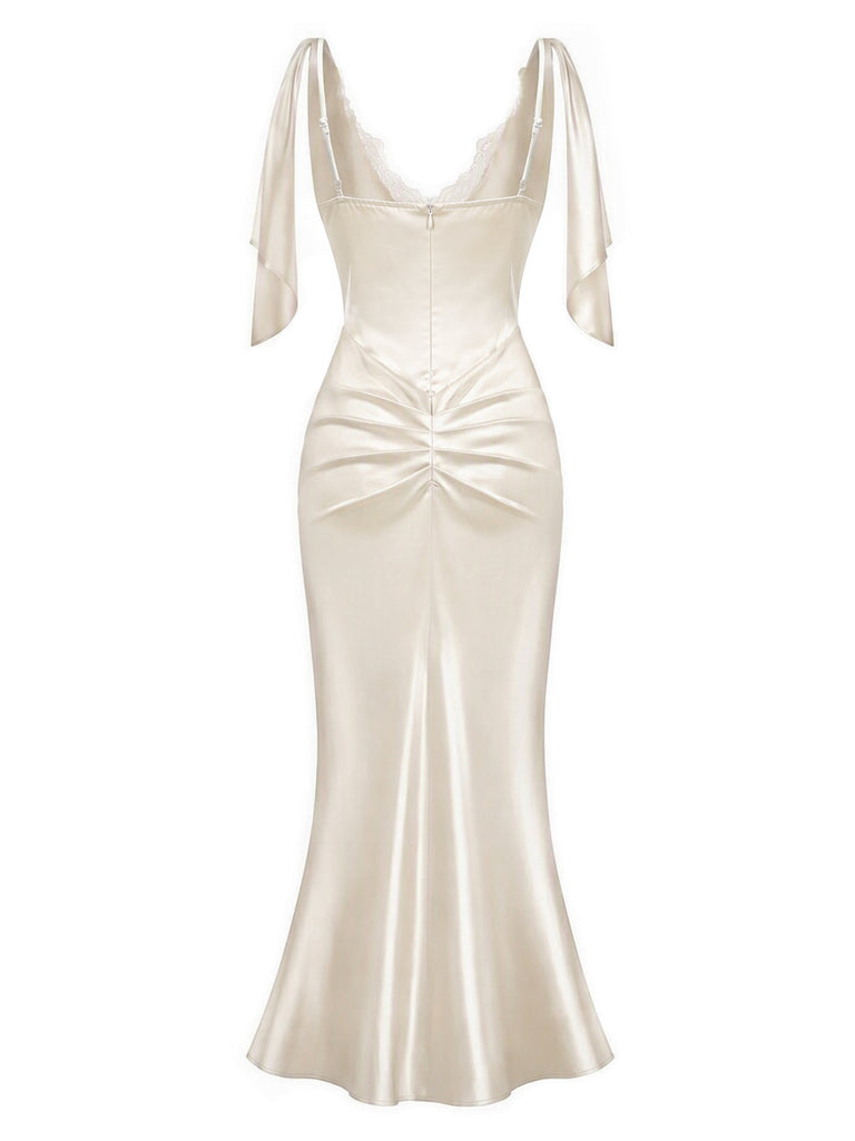 [Prevendita] Camisola maxi anni '30 color champagne in raso con corsetto in pizzo e perle 4