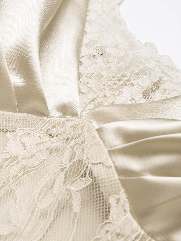 [Prevendita] Camisola maxi anni '30 color champagne in raso con corsetto in pizzo e perle 5