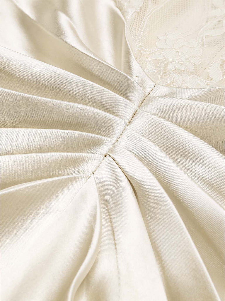 [Prevendita] Camisola maxi anni '30 color champagne in raso con corsetto in pizzo e perle 6