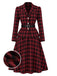 [Prevendita] 2PCS Camicetta e Gonna Rosso e Nero Anni '50 a Quadri con Colletto con Revers e Cintura