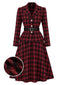 [Prevendita] 2PCS Camicetta e Gonna Rosso e Nero Anni '50 a Quadri con Revers e Cintura
