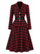 [Prevendita] 2PCS Camicetta e Gonna Rosso e Nero Anni '50 a Quadri con Colletto con Revers e Cintura 2