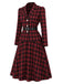 [Prevendita] 2PCS Camicetta e Gonna Rosso e Nero Anni '50 a Quadri con Colletto con Revers e Cintura 3