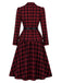 [Prevendita] 2PCS Camicetta e Gonna Rosso e Nero Anni '50 a Quadri con Colletto con Revers e Cintura 4