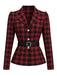 [Prevendita] 2PCS Camicetta e Gonna Rosso e Nero Anni '50 a Quadri con Colletto con Revers e Cintura 5