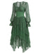 [Prevendita] Abito anni '70 verde lago con corsetto in pizzo e strati trasparenti e orlo asimmetrico 3