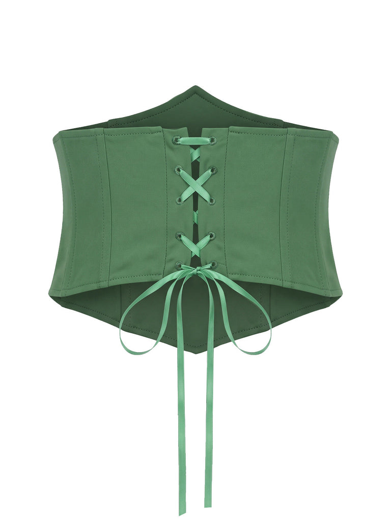 [Prevendita] Abito anni '70 verde lago con corsetto in pizzo e strati trasparenti e orlo asimmetrico 6