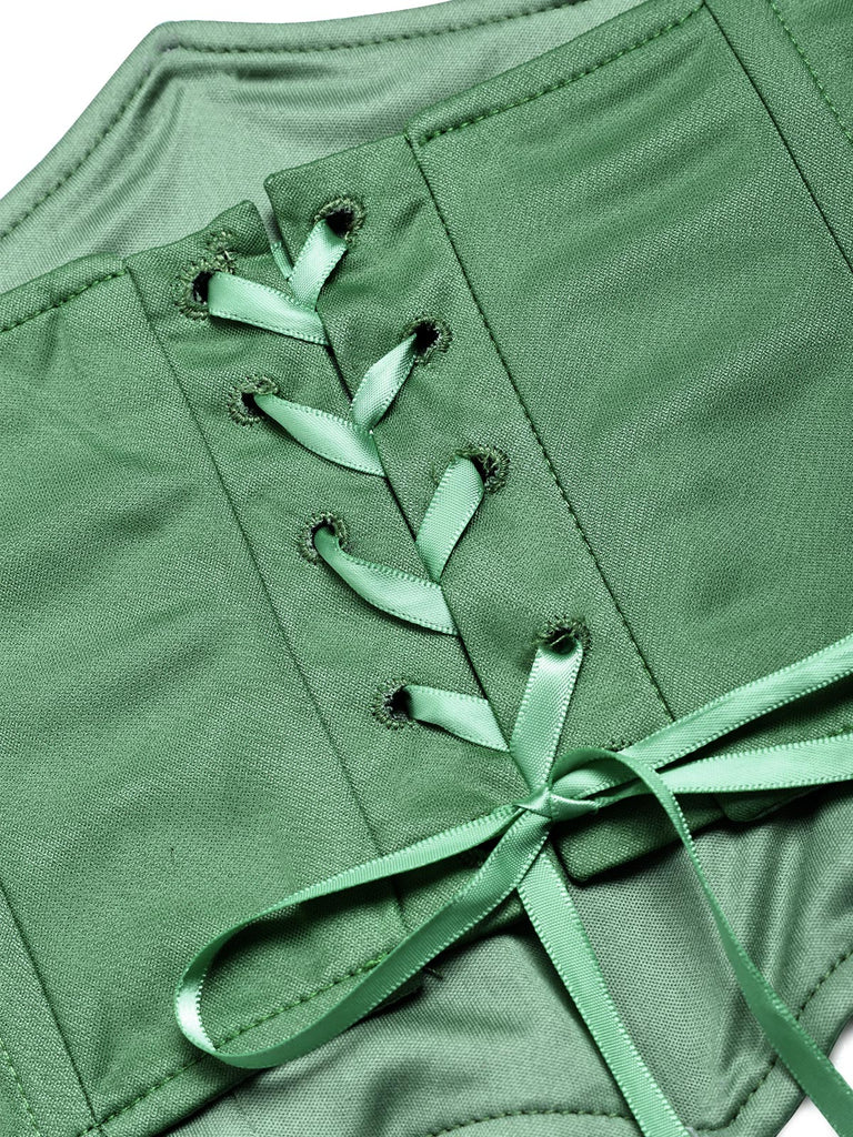 [Prevendita] Abito anni '70 verde lago con corsetto in pizzo e strati trasparenti e orlo asimmetrico 7