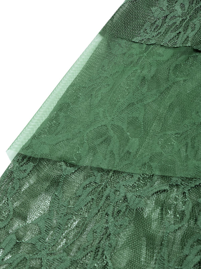 [Prevendita] Abito anni '70 verde lago con corsetto in pizzo e strati trasparenti e orlo asimmetrico 8