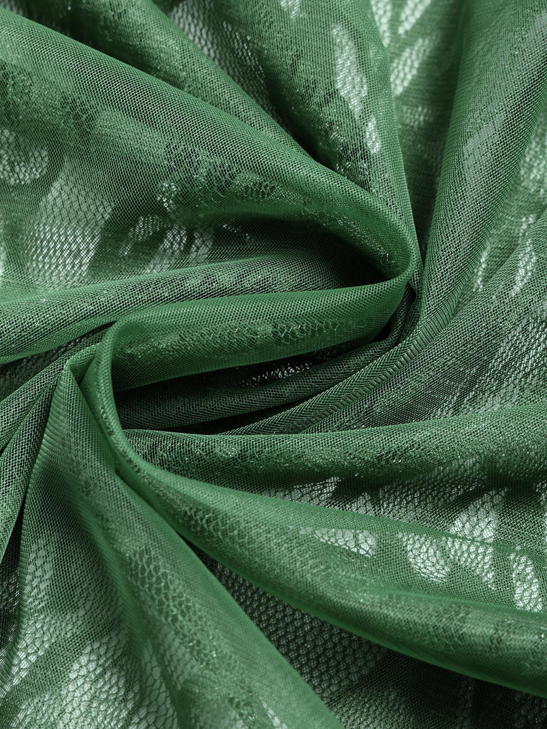 [Prevendita] Abito anni '70 verde lago con corsetto in pizzo e strati trasparenti e orlo asimmetrico 9