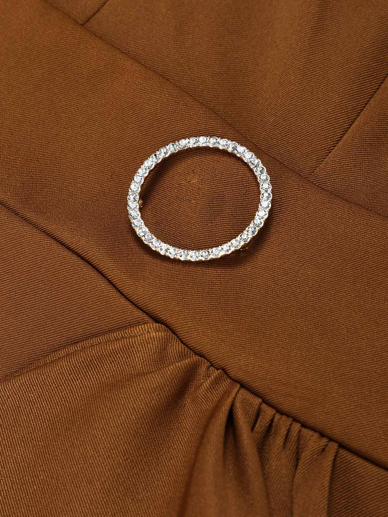 [Prevendita] Abito Marrone Anni '30 in Pizzo con Scollo a V e Maniche a Sbuffo e Volant 6