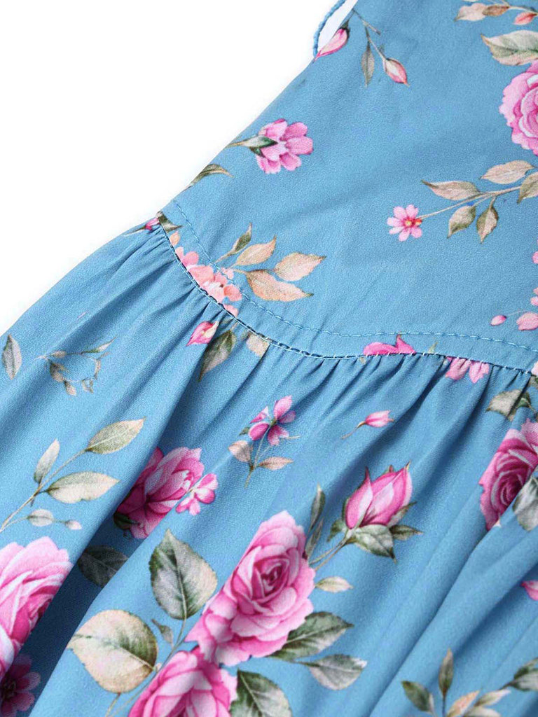 [Prevendita] Abito anni '50 blu con colletto in pizzo floreale e senza maniche e cintura 5