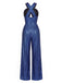 [Prevendita] Tuta Lunga Blu Anni '70 con Perline Paillettes Intreccio Aperture e Gamba Larga 4