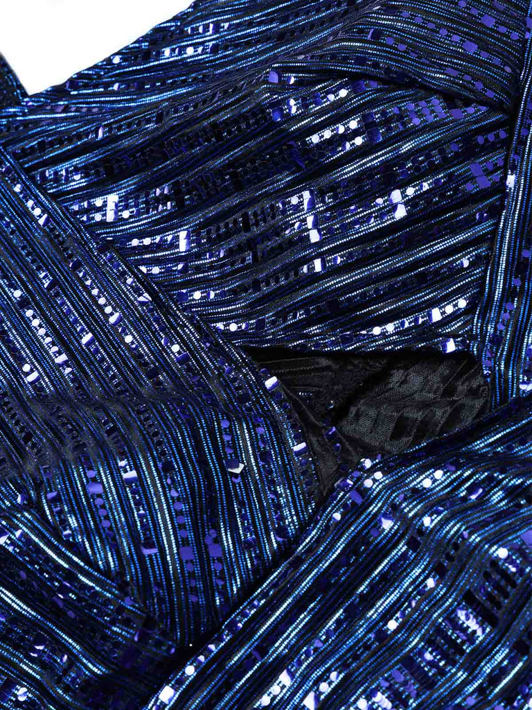 [Prevendita] Tuta Lunga Blu Anni '70 con Perline Paillettes Intreccio Aperture e Gamba Larga 6