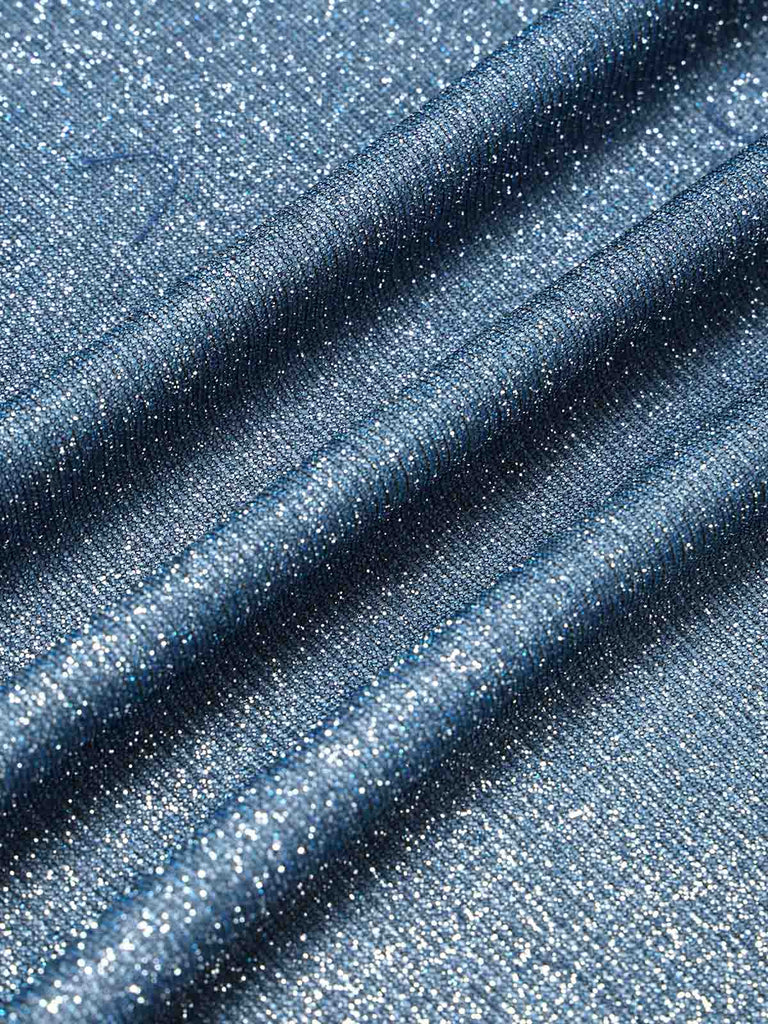 [Prevendita] Tuta Lunga Blu Anni '70 Scintillante con Scollo All'americana a V Bottoni a Sole e Gamba Larga 6