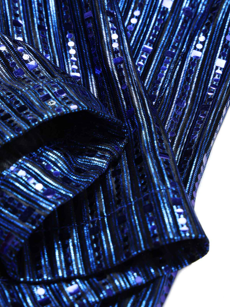 [Prevendita] Tuta Lunga Blu Anni '70 con Perline Paillettes Intreccio Aperture e Gamba Larga 5