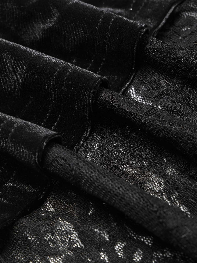 [Prevendita] Abito Nero Anni '30 a Sirena in Velluto Patchwork e Pizzo con Mantellina Volant 11