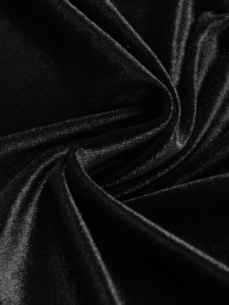 [Prevendita] Abito Nero Anni '30 a Sirena in Velluto Patchwork e Pizzo con Mantellina Volant 12