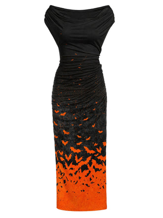 [Prevendita] Abito Aderente Nero Anni '60 Orange Pipistrello Stampa Gradient 2