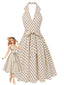 [Prevendita] Abito Crema Anni '50 a Pois con Scollo all'Americana e Schiena Scoperta